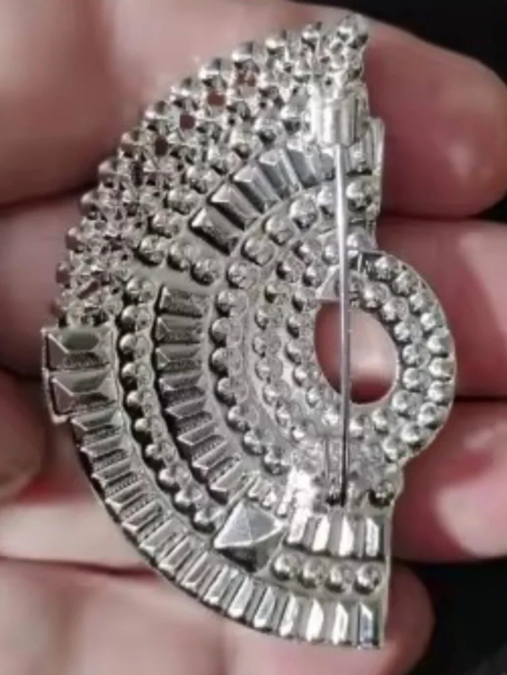 New! Art Deco Crystal Fan Statement Brooch Pin • NWOT